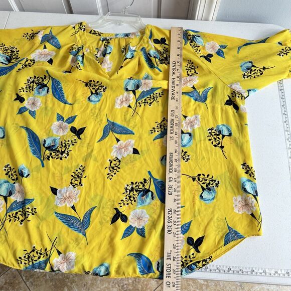 Violet + Claire Floral Blouse Size 3X Yellow Colorful Bell Sleeve Career Pretty - Picture 7 of 8